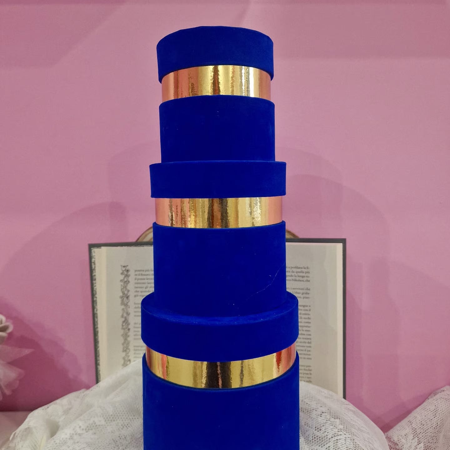 Scatole velluto con bordo oro BLU ELETTRICO