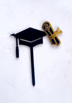 Cappello e Tocco Nero + Pergamena. Laurea. Cake Topper