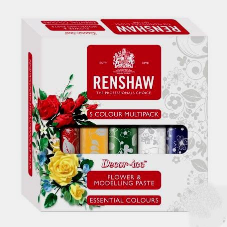 5 Modeling Colors. Yellow, Red, Green, Blue, and White. Gum Paste. Renshaw.