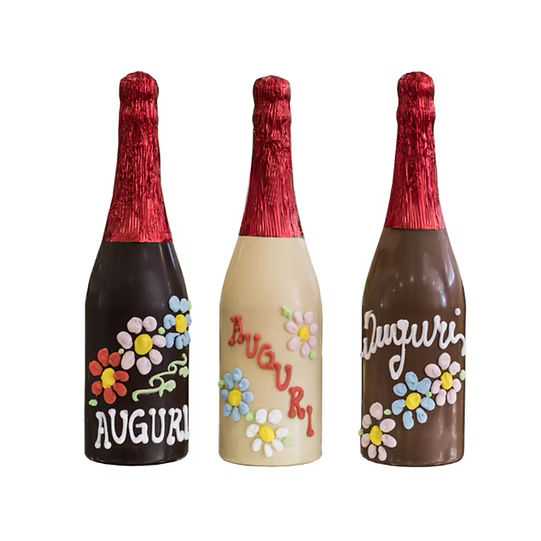 Bottiglia decorata al cioccolato bianco-fondente-latte. By World Products Shop