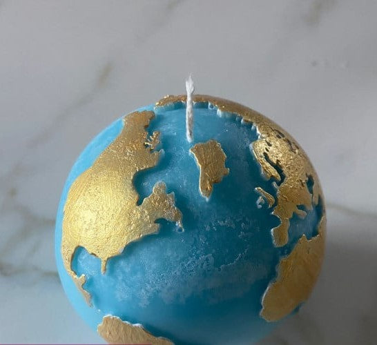 Terra con Continenti. Candela decorativa di 8.5 cm