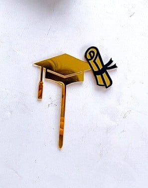 Gold Cap and Toque + Parchment. Graduation. Cake Topper.