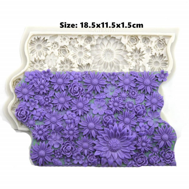 Spettacolare Bordo Floreale con molti Fiori. Stupendo stampo in silicone di grande effetto