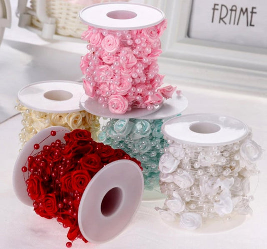 Filo Perle con Rose. 5 metri