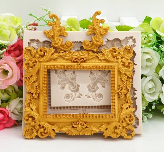 Vintage Baroque Flower Decorated Frame. Silicone Mold. Flower Frame Lace. Silicone Mold.