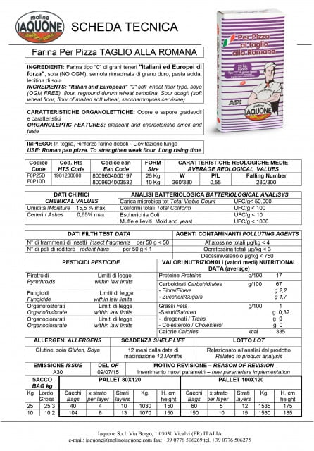 Flour for Roman-style Pizza. W 360-380. Long rising time. Iaquone