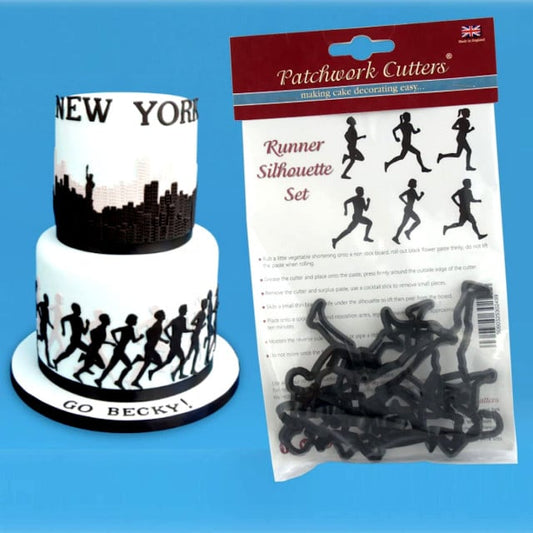 Runner Silhouette Set. Men and Women Jogging. Patchwork Cutter.