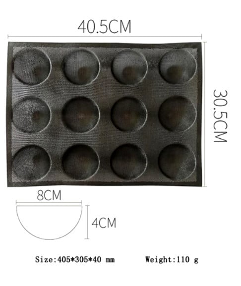 Micro-perforated mold for 12 hamburgers in silicone and fiberglass