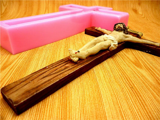 Large 14.5 cm cross decorated with Jesus. Silicone mold.