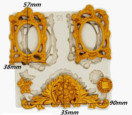 Frame decorated with Vintage Baroque decorations. Silicone mold.