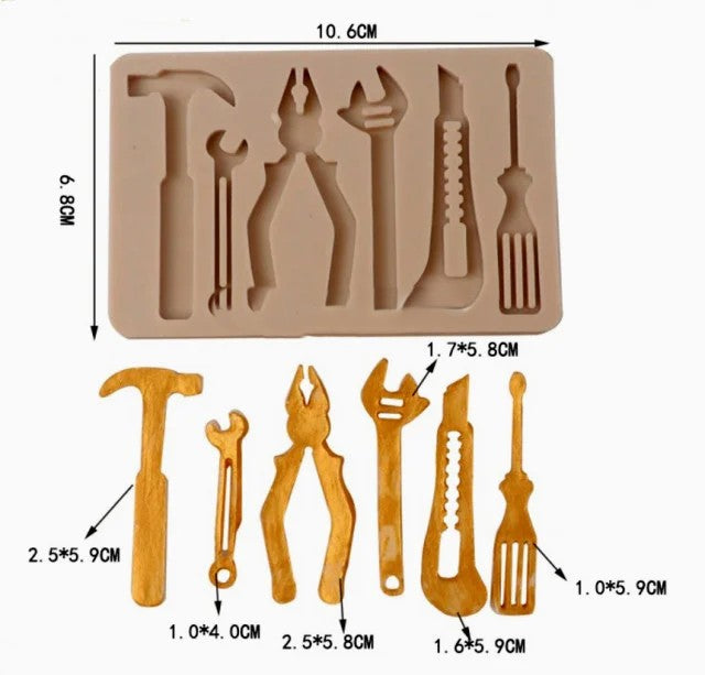 6 Attrezzi da Lavoro. Sega Martello Trapano Pinza Pala e Cacciavite. Stampo in silicone