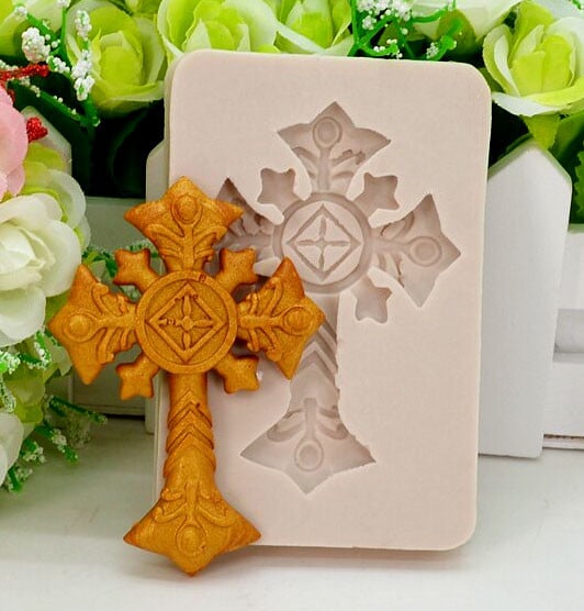 Baroque decorated cross. Silicone mold.