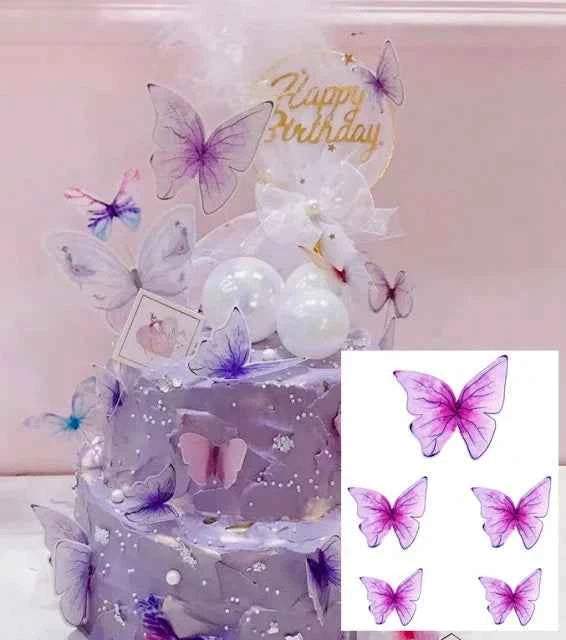 Farfalle volanti con Ali Rosa e bordi Oro. Sagoma Cake Topper