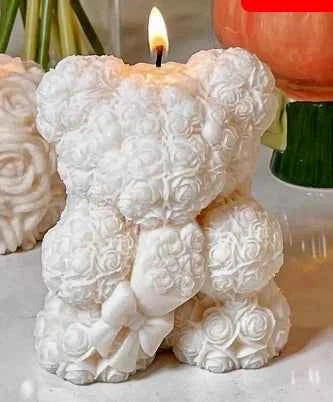 Orsetto di 10 cm con Rose e Fiocco. Stampo in silicone anche per Candele