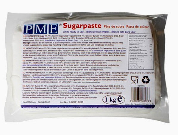 Pasta di zucchero Bianca PMEper ricopertura e modelling. 1 Kg. Certificata Kosher.