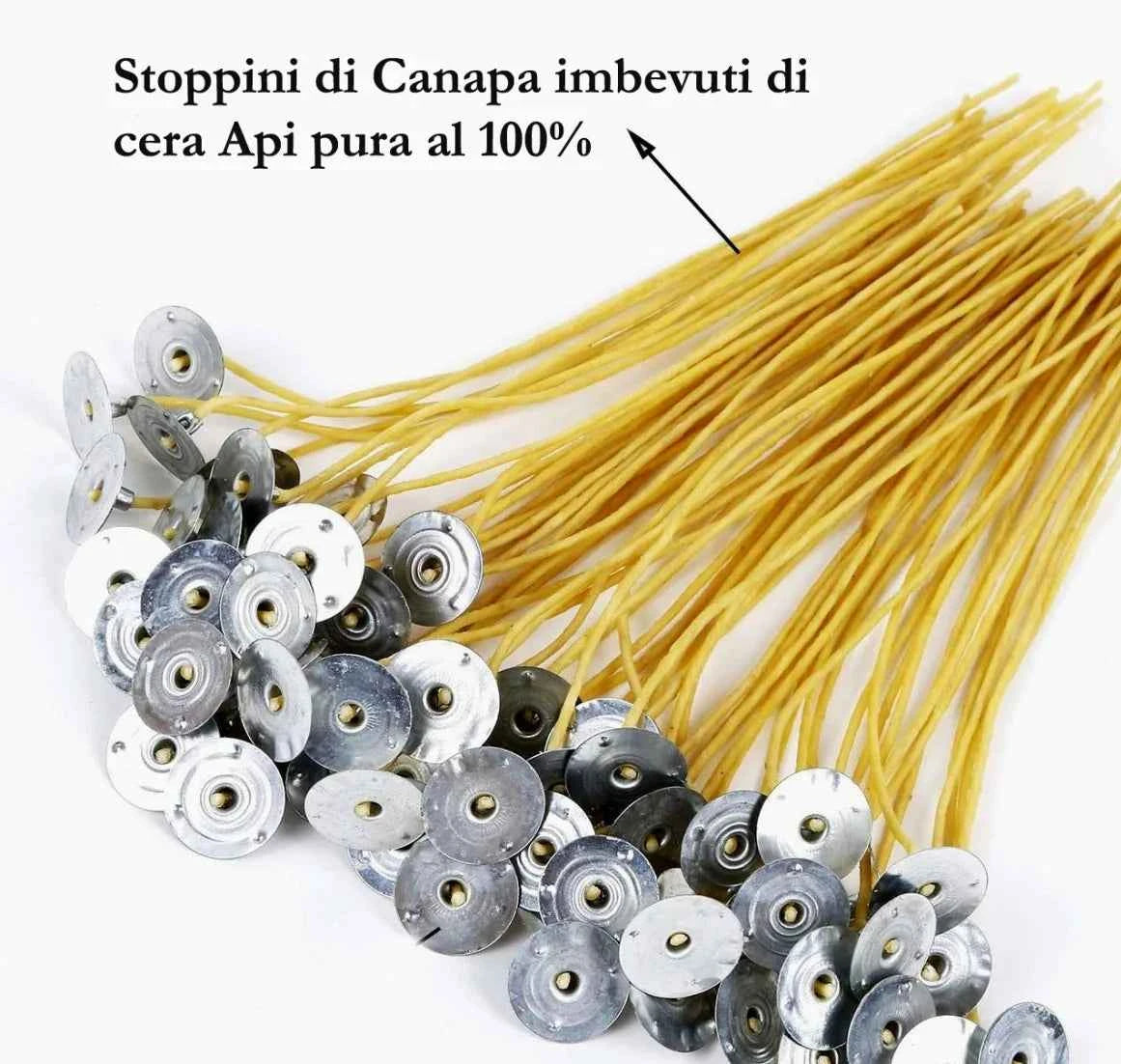 10 Stoppini di Canapa 11 e 21 cm imbevuti di cera Api pura al 100%