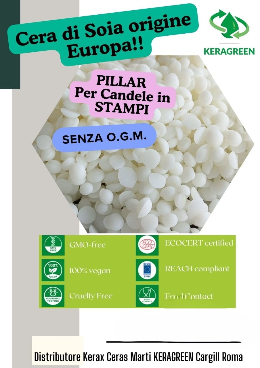 Stampi. Cera Soia Extra Bianca Pillar EUROPA per Candele. KERAGREEN - WORLD PRODUCTS SHOP