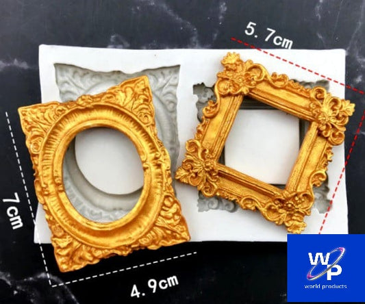 Large double decorated frame, round and square. Vintage Baroque. Silicone mold.
