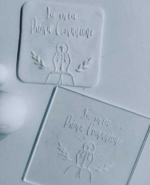 My First Communion. 10 x 10 cm. Clasped Hands and Host. Embossed Cookie Cutter
