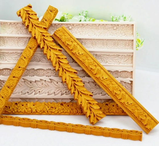 Stunning Border with 6 Vintage Baroque Decorations. Large Silicone Mold