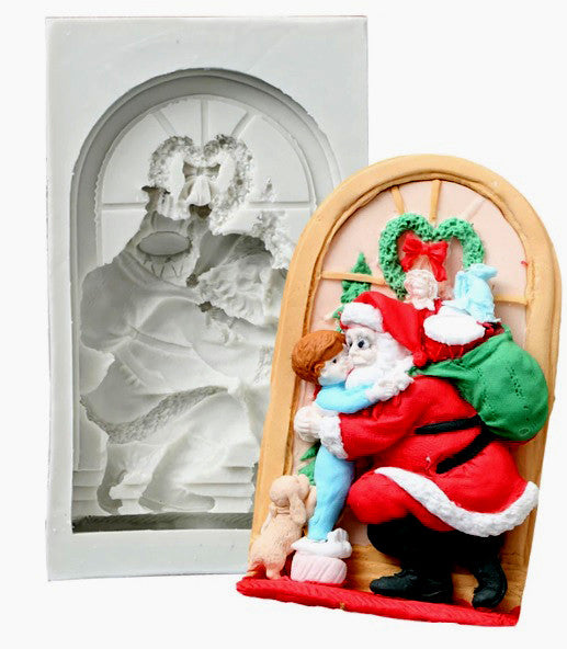 Grande Babbo Natale con sacco regali e Bambino. Santa Claus Window Silicone Mold. Stampo silicone - WORLD PRODUCTS SHOP
