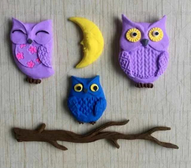 Stampo in silicone di 3 Gufi una Mezza Luna e un Ramo