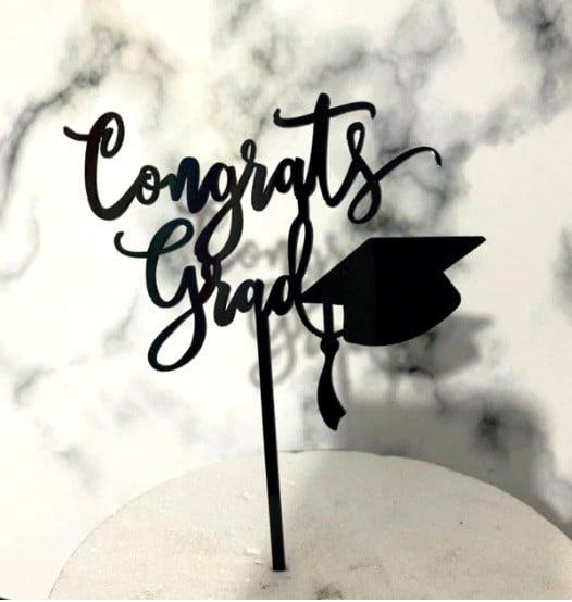 Congrats Grad + Cap and Mortarboard. Graduation Cake Topper.