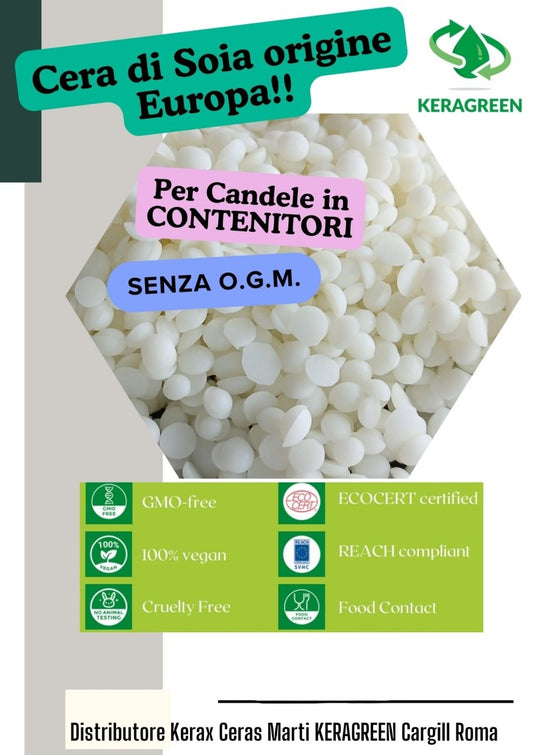 Contenitori. Cera Soia Extra Bianca Produzione in EUROPA per Candele. KERAGREEN - WORLD PRODUCTS SHOP