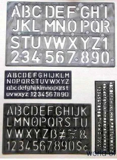 Set di 4 Stencils Letter Numeri e Simboli.