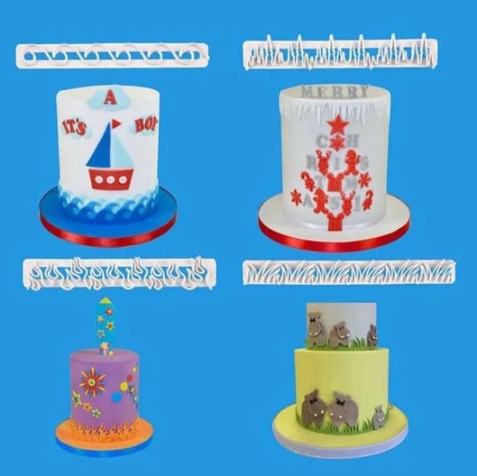 Grass, Flames, Ice, and Sea Waves. Set of 4 cookie cutters.