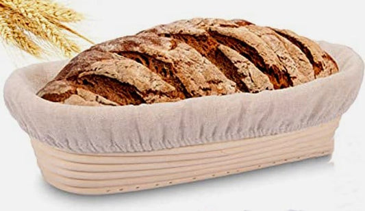 25 x 15 x 8 cm. Cestino di Lievitazione Ovale in Rattan naturale con Fodera. Pane e Pizza