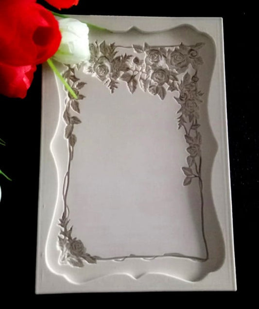 Large 16cm Mirror Frame with Rose Border. Vintage Baroque. Rose Frame. Silicone Mold.