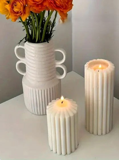 Set di 2 stampi Colonna Geometrica a Righe di 11.6 e 7.7 cm. Stampo in silicone anche per Candele - WORLD PRODUCTS SHOP