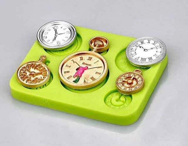 Orologio Antico da Taschino. Stampo in silicone di 5 Orologi. Clock Watches Fondant Cake Molds