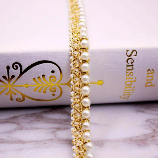 Elegant Pearl Thread with Gold Embroidery