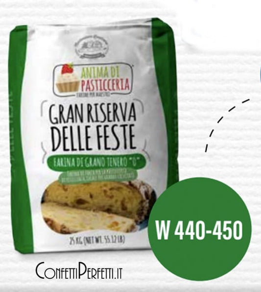 Gran Riserva delle Feste. W 440-450. Type 00 soft wheat flour. Lendinara milling. Pastry soul.