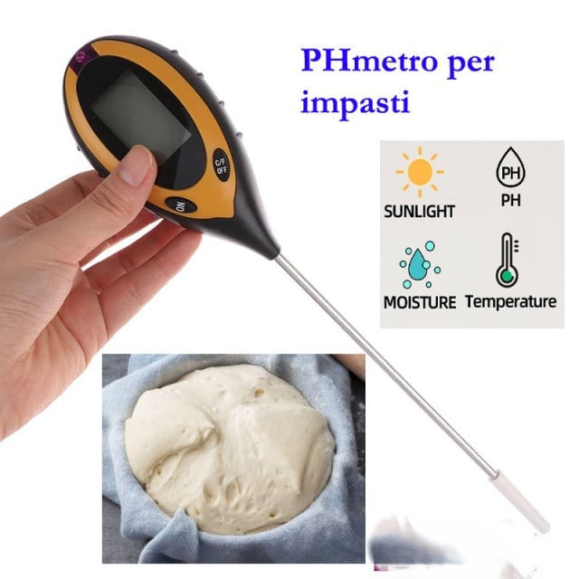 pH meter for dough and sourdough starter. Thermometer also for temperature and humidity.