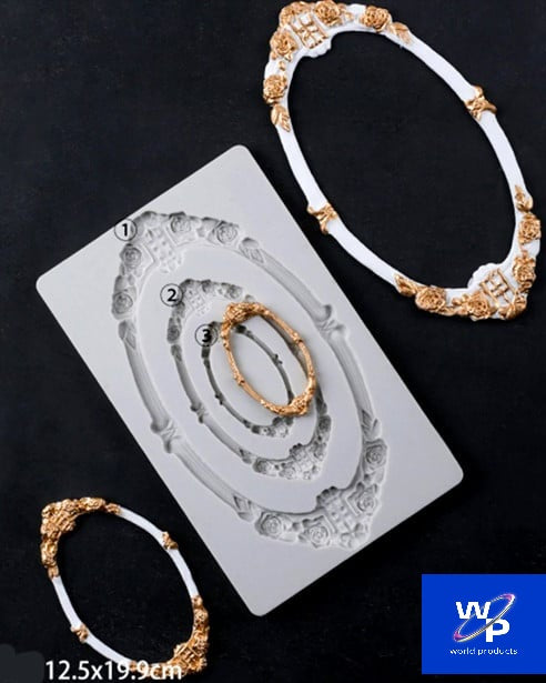 Large 20cm Baroque-Style Frame. Vintage. Silicone mold with 3 shapes.