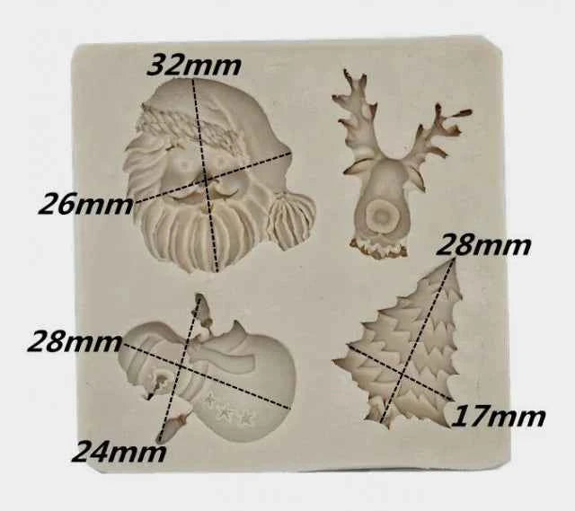Albero di Natale Renna Pupazzo di neve e Albero. Christmas Deer Snowman Tree Shape Silicone Resin Mold. Stampo silicone con 4 forme