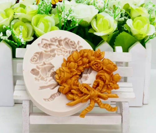 Rose Bouquet Frame with Bow. Vintage Baroque. Silicone Mold.