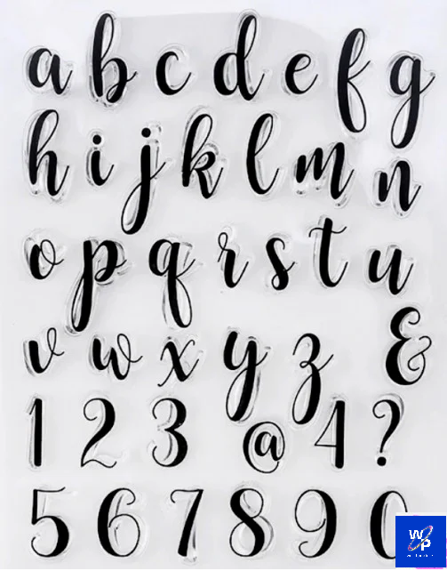 Corsivo Hello Tiffany Regular Script. Lettere Minuscole Numeri e Simboli a Timbro trasferibili da dipingere