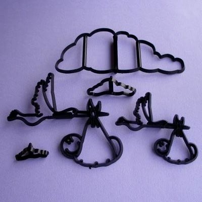 Neonato che vola con la Cicogna.Battesimo. Stampo tagliapasta