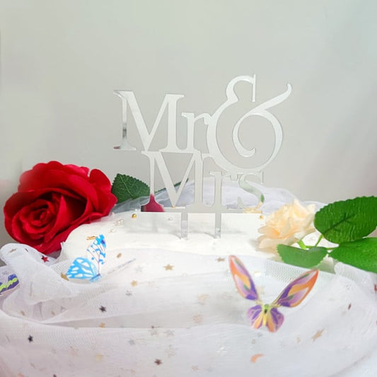 Silhouette Silver Mr and Mrs. Cake Topper Wedding