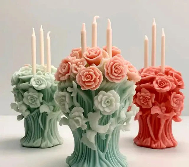 Bellissimo stampo Candela Vaso con Mazzo di Rose di 9.5 cm in silicone - WORLD PRODUCTS SHOP