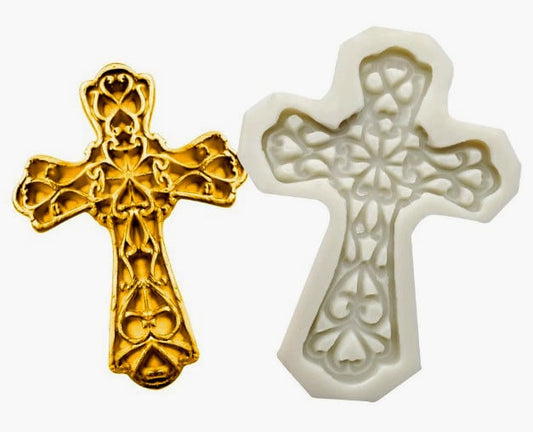 Large 13.5 cm decorated cross. Silicone mold.