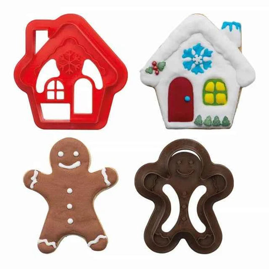 Gingerbread Man e Casa. Set di 2 Tagliapasta Natale. Decora