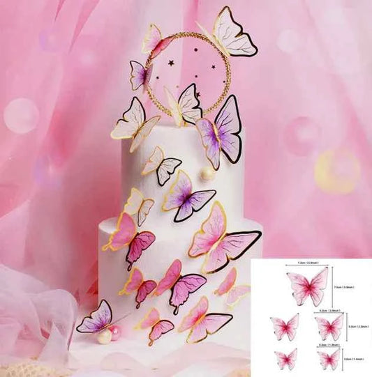 Farfalle volanti con Ali Lilla e bordi Oro. Sagoma Cake Topper