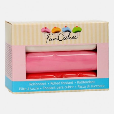 Red, White, and Pink. 3-Color Sugar Paste. Multipack. FunCakes. Gluten-Free.