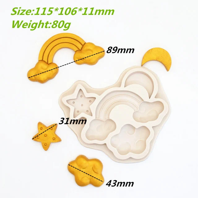 Arcobaleno Nuvola Luna e Stella. Stampo decorativo in silicone