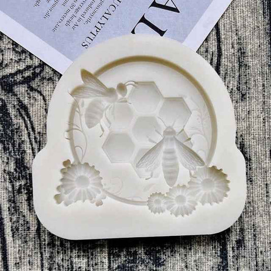 2 Api con Alveare e Fiori. Stampo in silicone.Honeycomb Bee Daisy Mold
